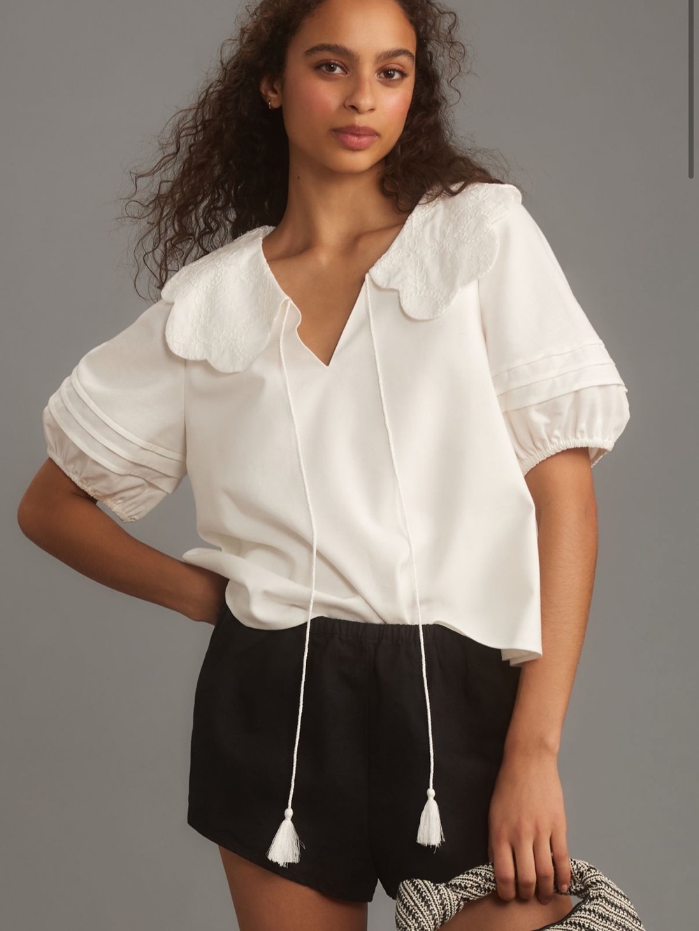 Mare Mare Puff Sleeve Collared Linen Blouse NWT XXS